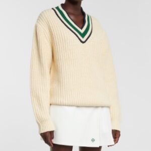 TORY SPORT Cotton Ribbed Chevron V Neck Sweater in Small